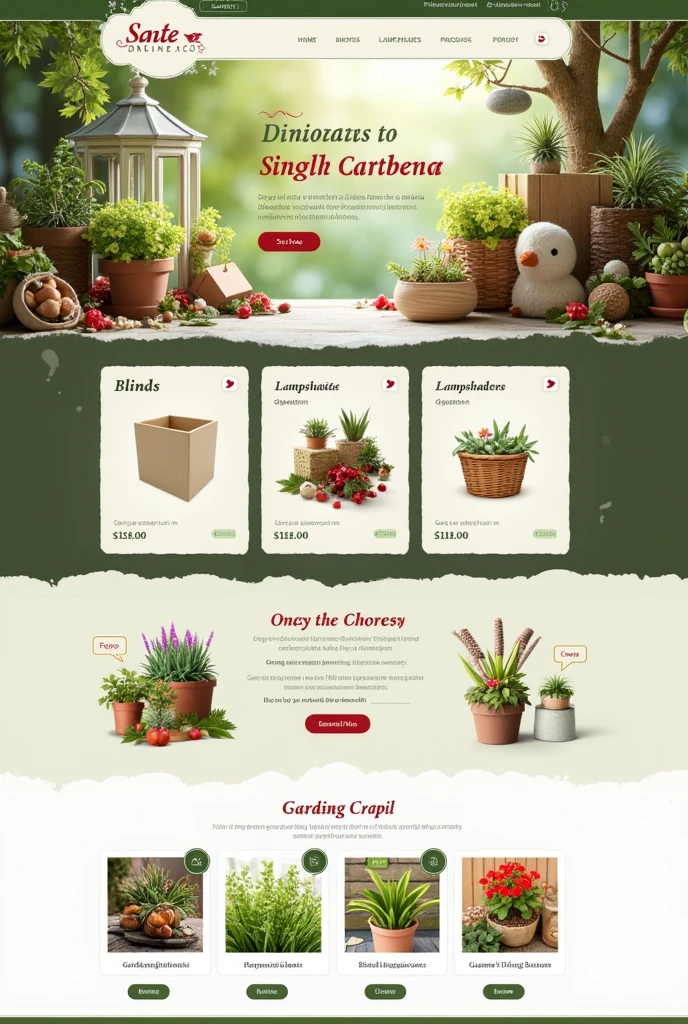 i want to  create a title page for my shop having different categories of blinds, lampshades, gardening with shap name santa online.com
