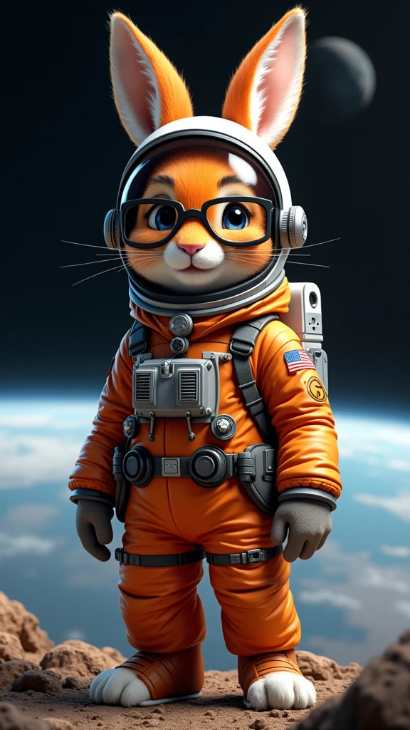 Orange hare as if he were an airplane pilot with aviator glasses and a realistic astronaut uniform as the reference image