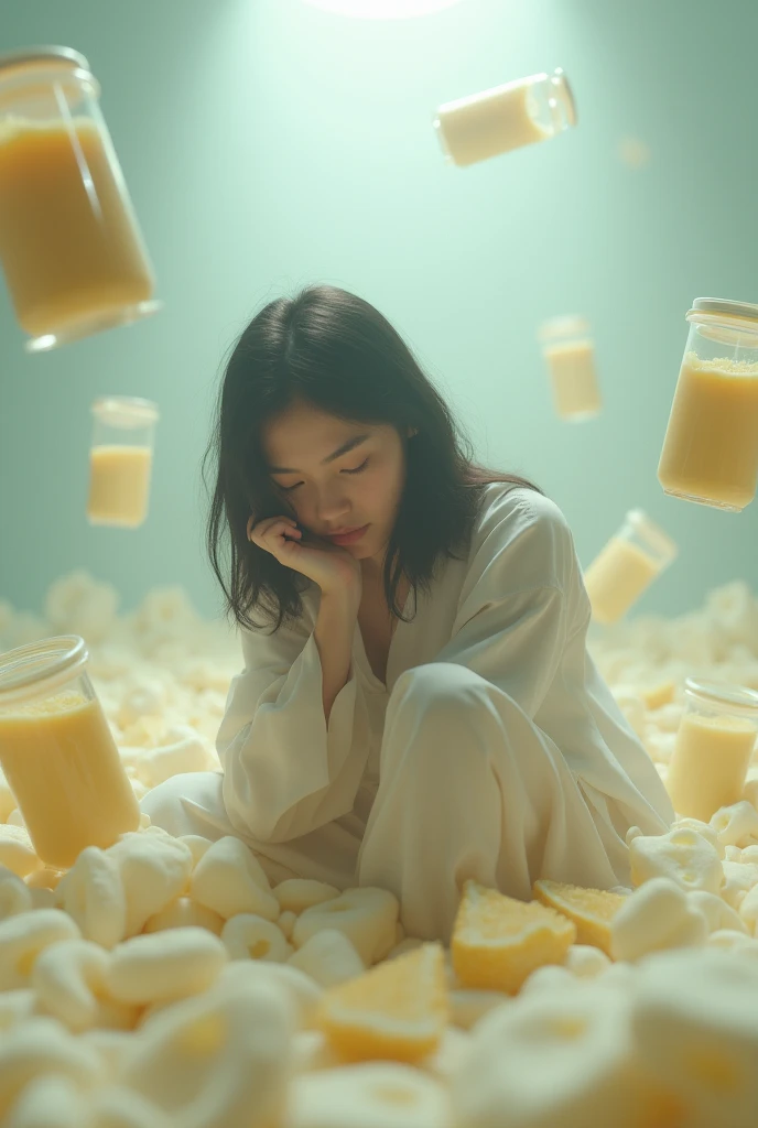 A depressed girl in the dairy space