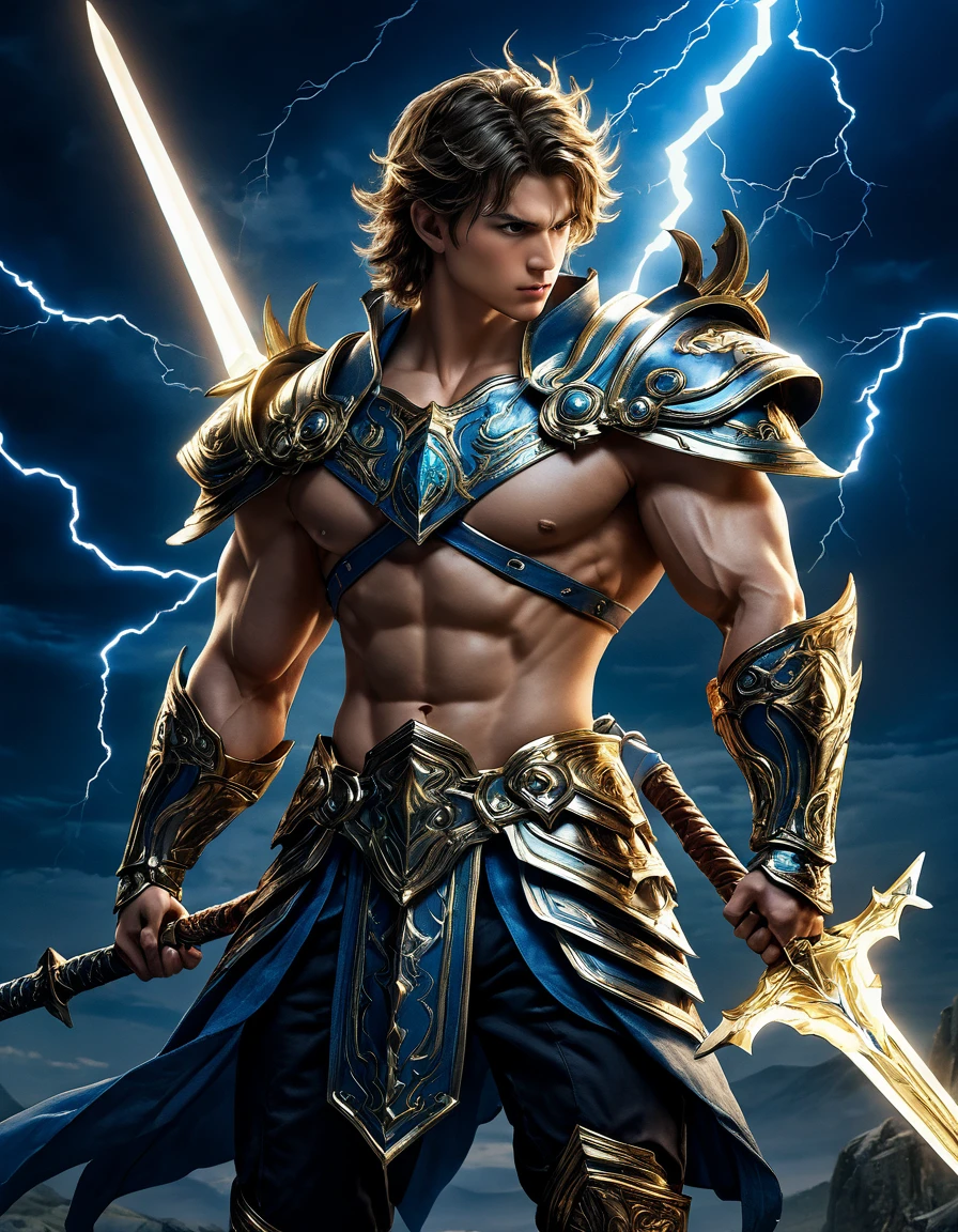 (masterpiece:1.4), (best quality:1.4), extremely detailed, intricate, hyper detailed, illustration,soft lighting, solo, 1boy, holding, standing, full body, weapon, male focus, sword, holding weapon, muscular, holding sword, electricity, lightning, taur, centaur, centauroid, ImgFixerPre0.3