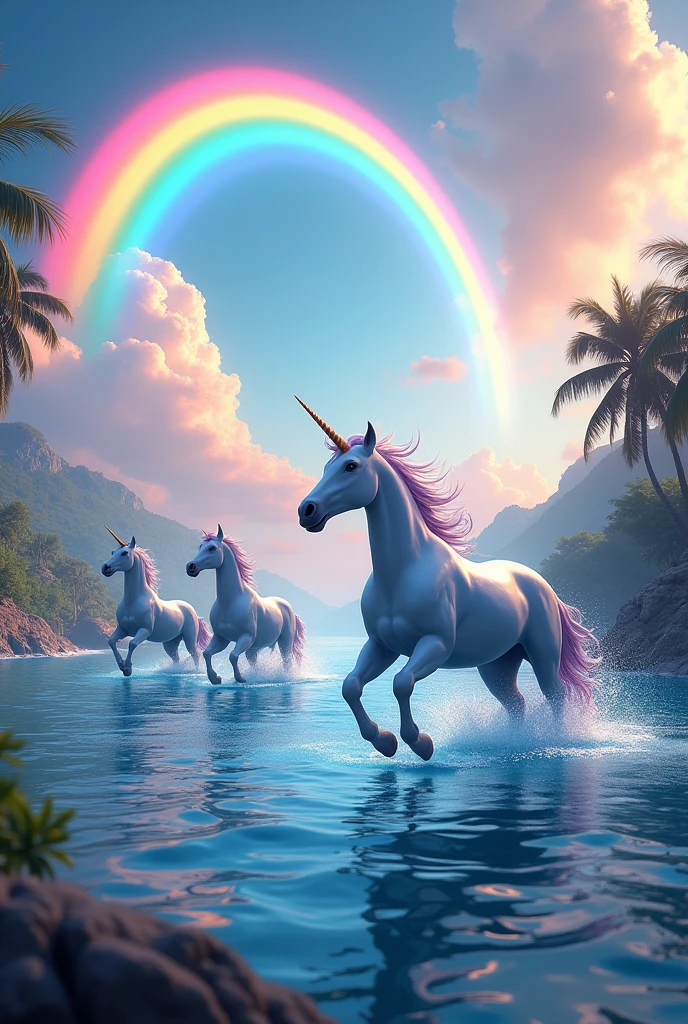 Dolphins with unicorns and rainbows