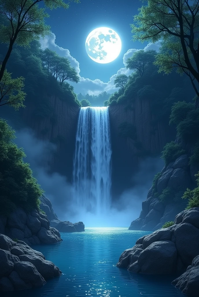 Full moon with waterfall 