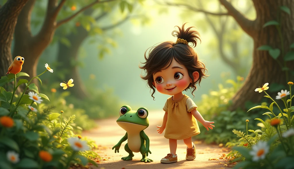 Margo a  and a froggy walking alone