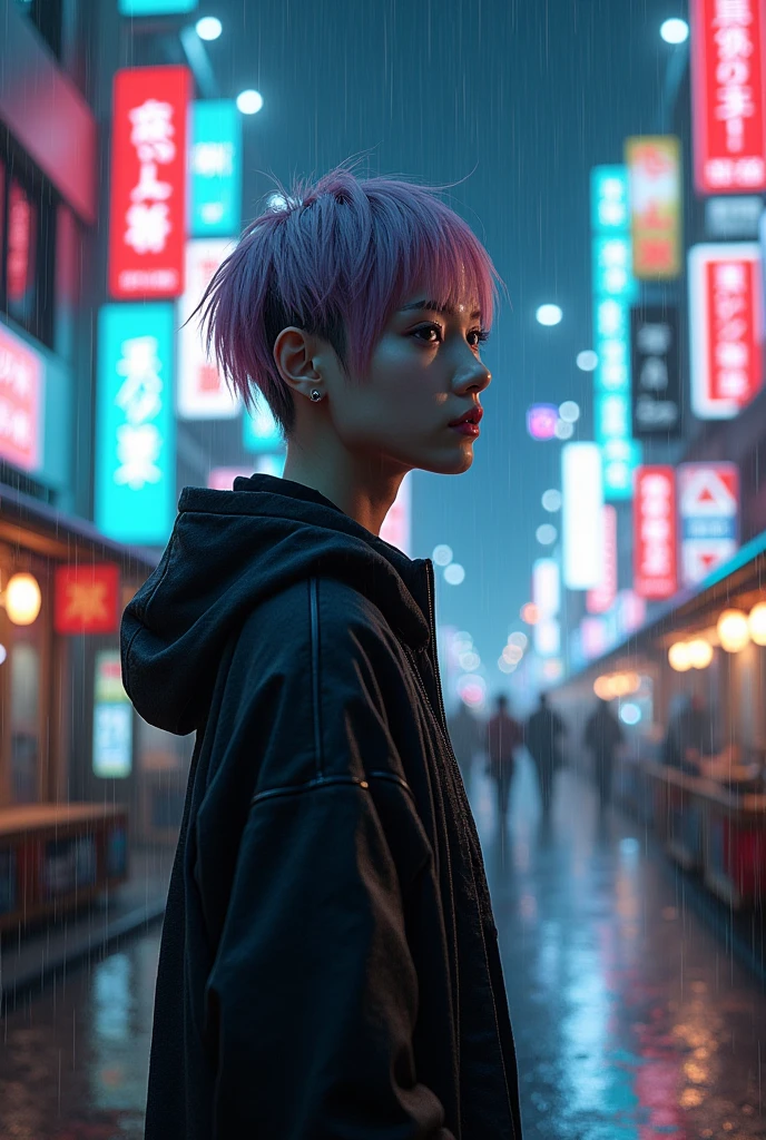 8K, RAW photos, best quality, masterpiece:1.2),(Practical, photo-Practical:1.37),Tokyo Street,night, rain, wet,city View,night, Cyberpunk City,Soft Light,1 Girl,, Extremely beautiful face,Break,Hands down,Random Hairstyle,Random hair color,Random Expression,pigsney