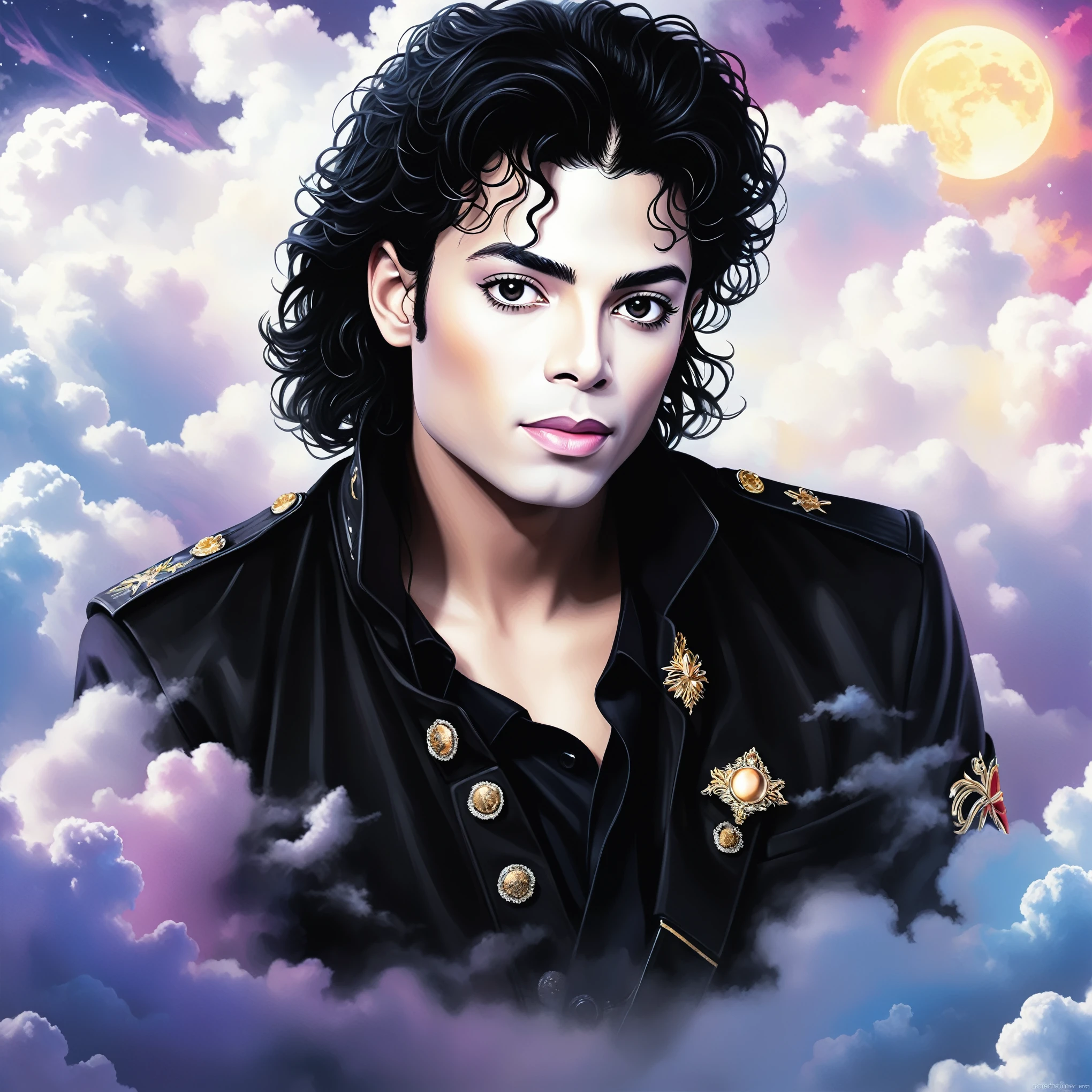 michael jackson in the clouds, michael jackson portrait, michael_jackson, michael jackson, portrait of michael jackson, official fan art, fanart ”, heaven!!!!!!!!, official fanart, vibrant fan art, prince in pastel!!!!, beautiful young prince, ✏️🎨, michael jackson moon dance, fan art, high quality fanart, fanart, iconic icon, # 1 digital painting of all time