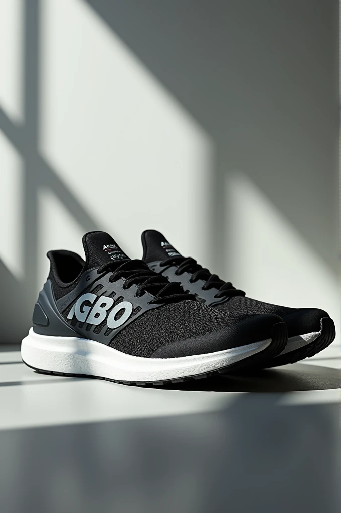 Running shoes on the table.black and gray.brand name agbo
