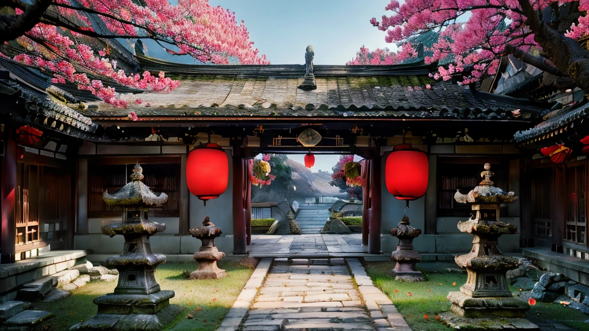 sakura cherry blossom garden, chinese imperial castle, traditional japanese garden, tranquil, pagoda, flowers, lush greenery, vibrant colors, soft lighting, intricate details, (best quality,4k,8k,highres,masterpiece:1.2),ultra-detailed,(realistic,photorealistic,photo-realistic:1.37),stunning landscape, breathtaking scenery, atmospheric, serene, peaceful, harmonious, cinematic composition