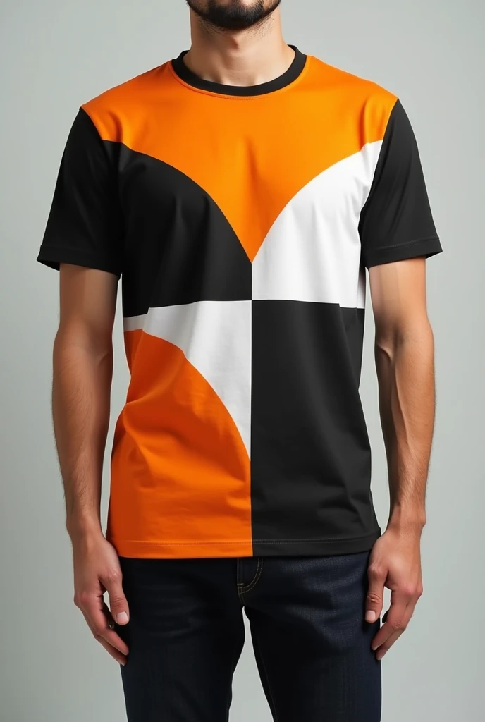 Black , white, orange departmental t-shirt of science technology and engineering, front view
