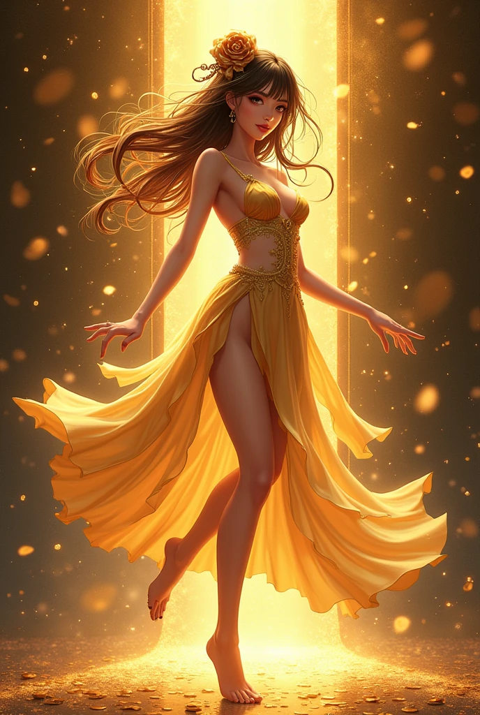 sexy anime girl dancing on a gold card