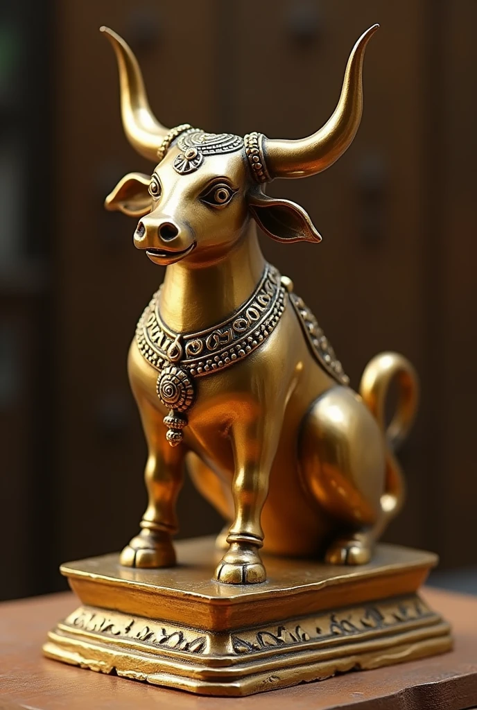A little Indian nandi in brass sitting on the base