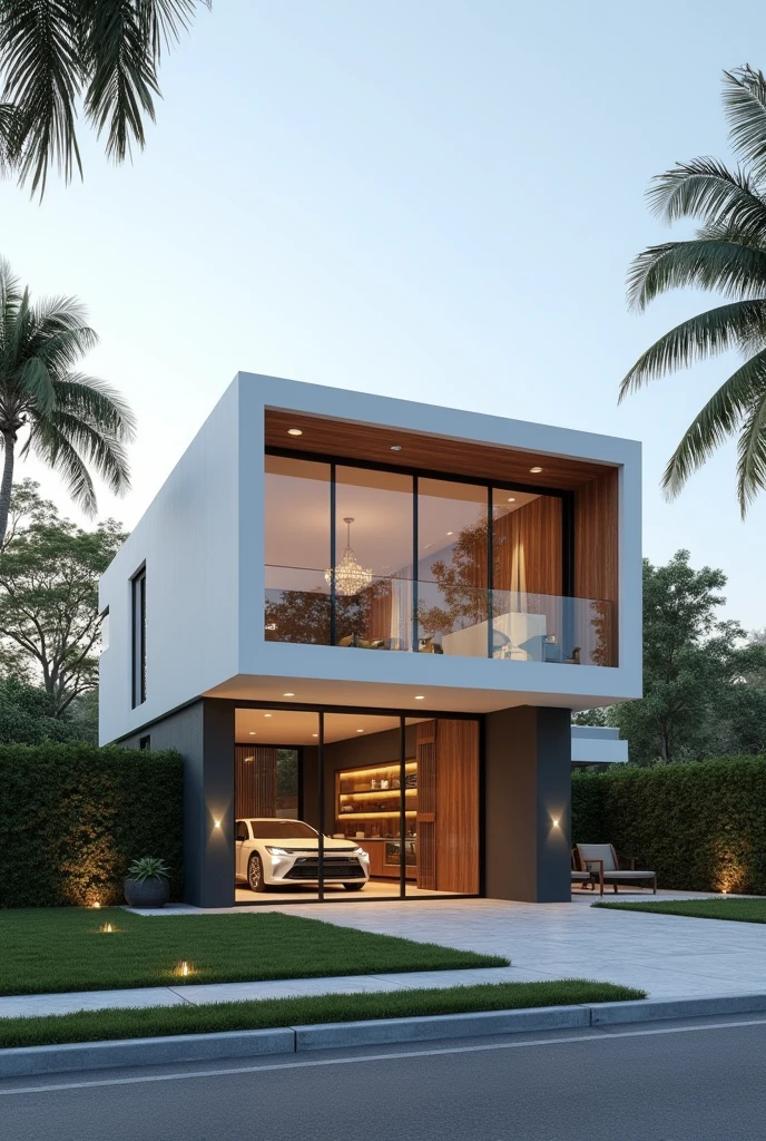 Exterior design, residence , rectangular volume game in northeastern Brazil , with glass frames ,simple, modernist lines and ultra-realistic minimalist , 4K , ultra realistic render 16:9