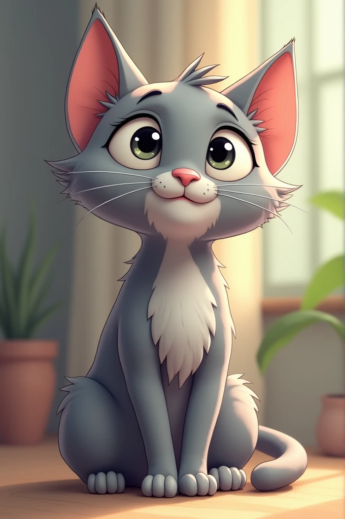 Gray cartoon cat sitting 