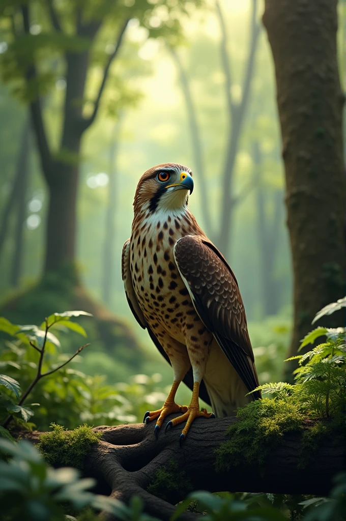A sparrowhawk sitting in the forest. Biology is at the top