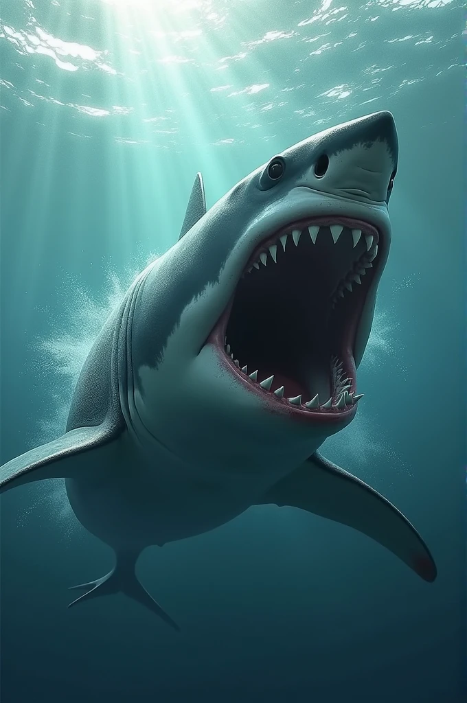 A big shark in the sea with open mouth animation 