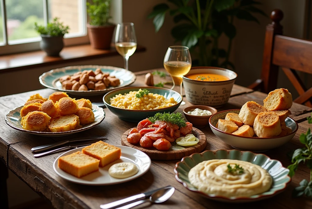 a table with various dishes from Jewish cuisine