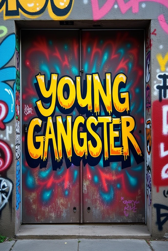 A graffiti wall with the text „Young Gangster“ on it