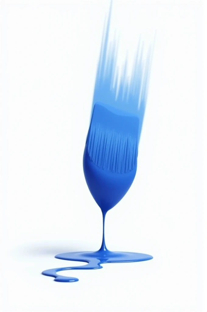 A paintbrush tilted downwards on a white background, The bristles are painted in a bright and vibrant blue color., A drop of a beautiful blue falls from the brush and a line to the left of that color makes one believe that the brush made it, I want it to be something minimalist