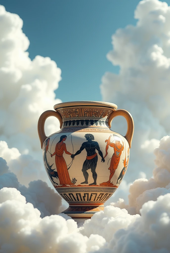 A Greek mythology pot sitting on a Greek cloud
