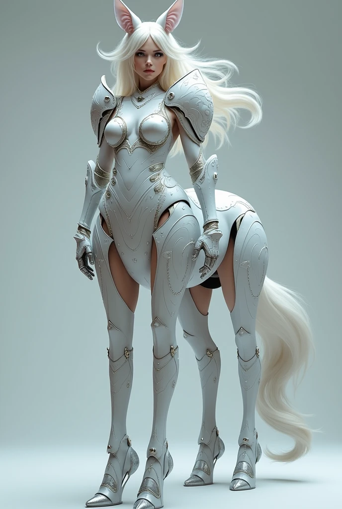 Female (Centaur:1.4), Four legs,android, huge huge bra,Crystal high heels,Sparkling all over with stars,((Wearing knight armor: 1.6))(Flesh-colored skin (by Cynthia Sheppard), Fair and shiny skin, Full body CGsociety, Beautiful full body concept art, smooth Fair and translucent skin, Pretty blue bow hair accessories and pale porcelain skin, Fair and translucent skin, Pale skin,,Ivory white skin, Light milky white porcelain skin,(Skin tone consistency), (from above:1.0)