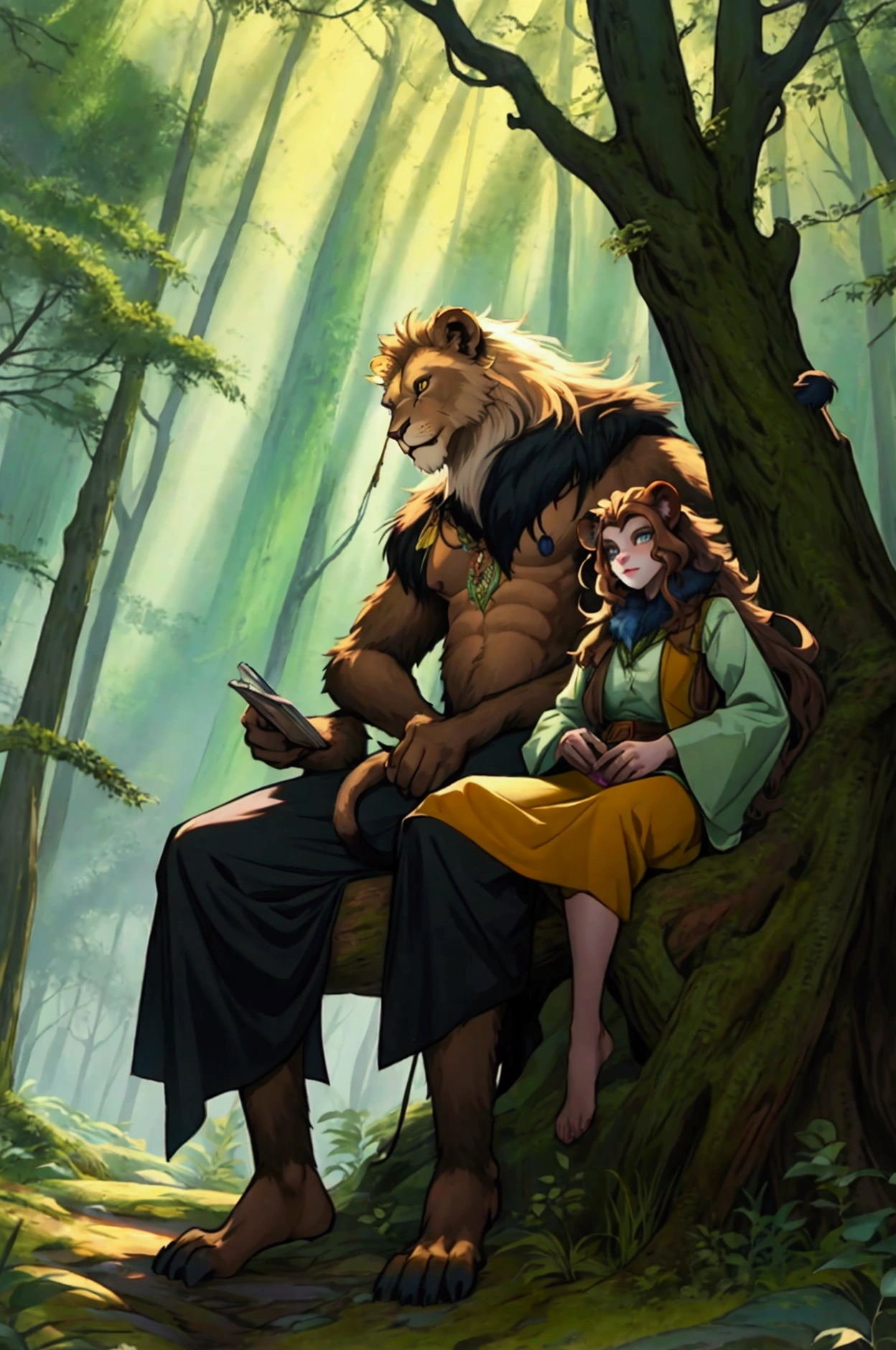 lion and monkey in the forest