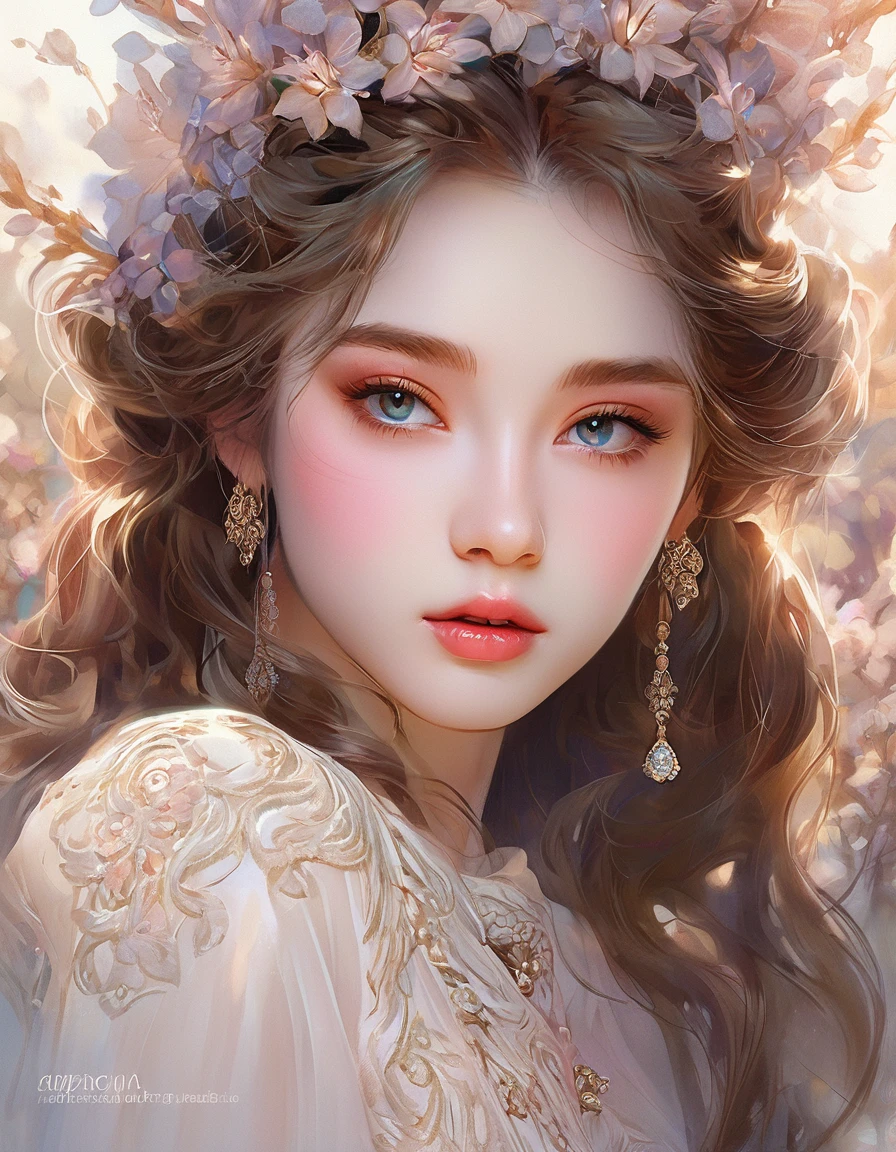 a beautiful girl, extremely detailed face and eyes, long eyelashes, beautiful detailed lips, 1girl, portrait, fantasy, digital painting, ethereal, soft lighting, warm colors, cinematic, highly detailed, intricate, ornate, elegant, delicate, serene, dreamlike, breathtaking, stunning, exquisite, masterpiece
