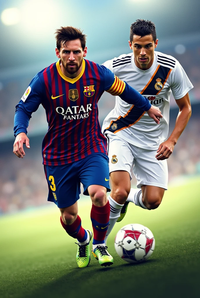 Les jeux couvrent le football cover logo écrit FIFA 15 Lionel Messi et Ronaldo courant avec le maillot du FC Barcelone 2015 et Cristiano Ronaldo avec le maillot du Real Madrid 2015