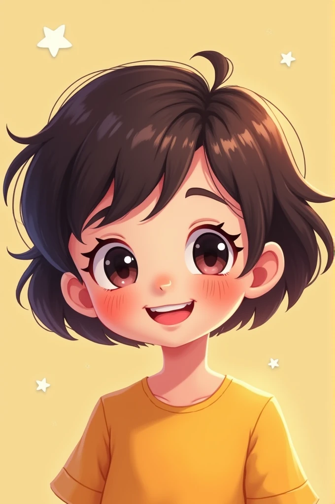 Cartoon cute short haired girl smiling happily