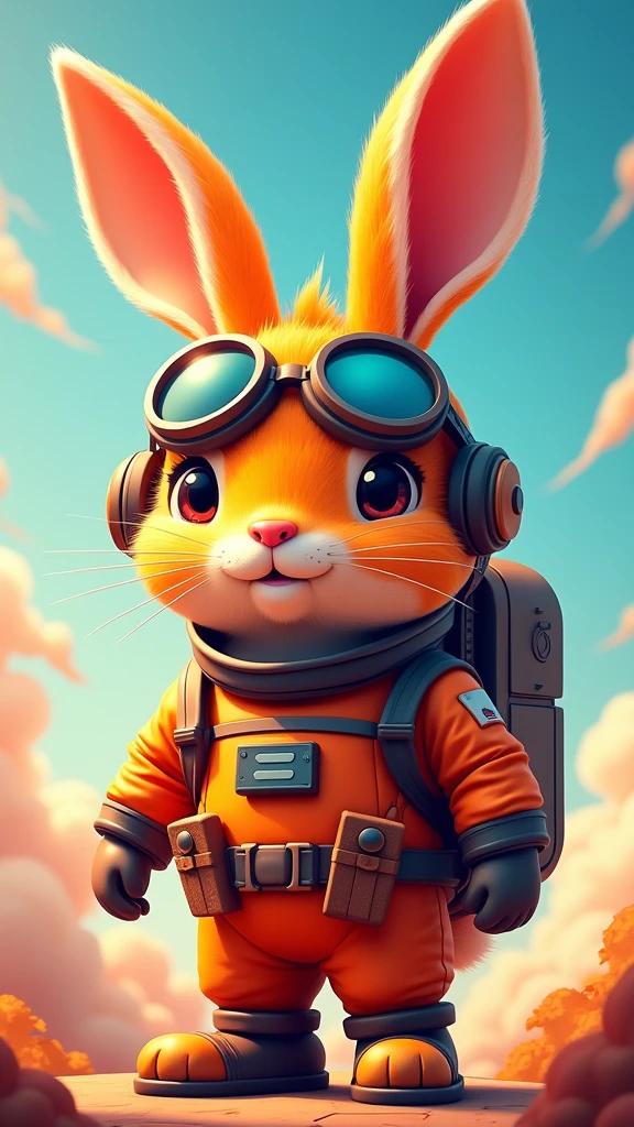 image of referral discount offer with image of bright orange hare as if it were an airplane pilot with aviator glasses and astronaut uniform