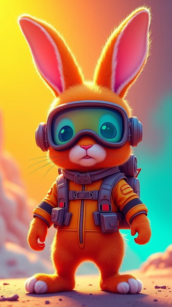 image of referral discount offer with image of bright orange hare as if it were an airplane pilot with aviator glasses and astronaut uniform