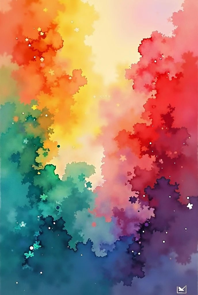 warm watercolor colorful background with red, neon green and light blue