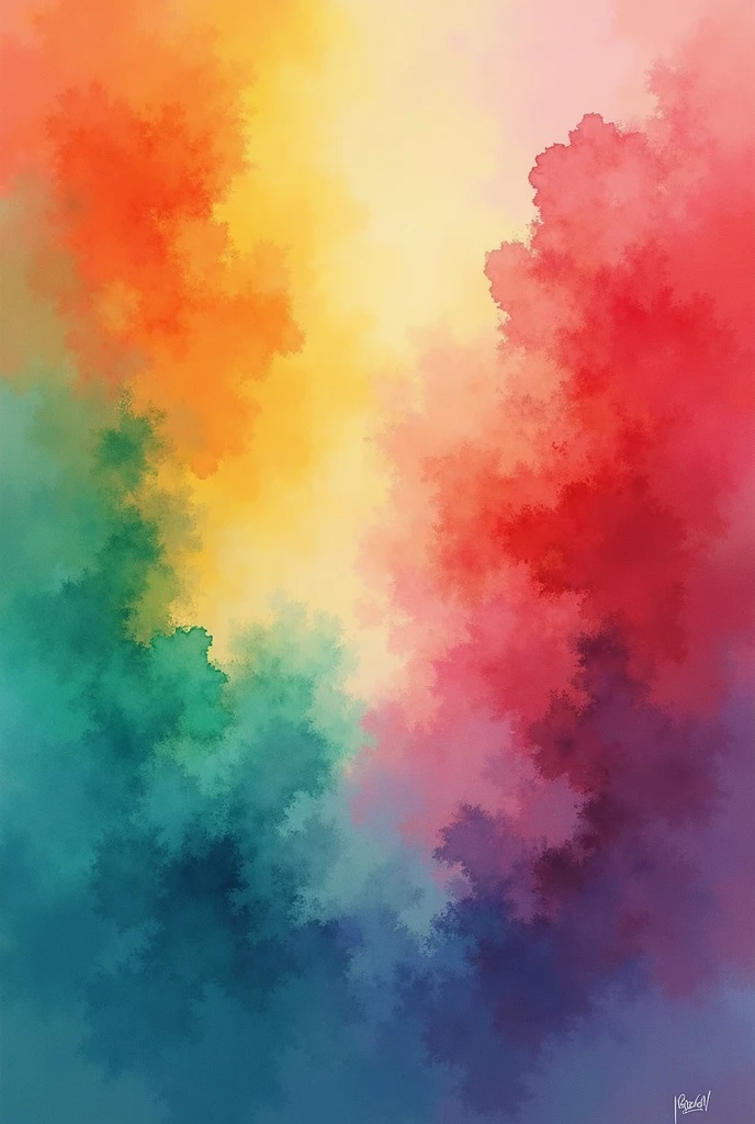 warm watercolor colorful background with red, neon green and light blue