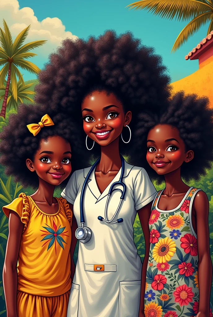 Une page de garde afro-haïtienne, (couverture d'un magazine), illustrée avec une section santé Macumba, weekly, images d'une part l'infirmière et deux jeunes, young girls with frizzy hair. Je fais appel à votre expertise pour cette page de couverture. The idea of the health section, chaque semaine nous allons parler d'une pathologie, For example : high blood pressure, ensuite la semaine d'après nous annonçons la nouvelle rubrique et la pathologie exemple: le diabète, etc.. On the other hand, il y a l'image dominante de la semaine ainsi que d'autres conseils dont nous parlerons. Cadre fabuleux, vibrant, cooré, on peut ajouter Diabète par exemple ou Asthme avec l image correspondant.