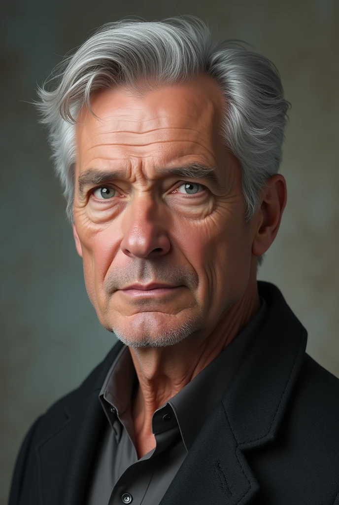 Realistic white man with gray hair and gray eyes 