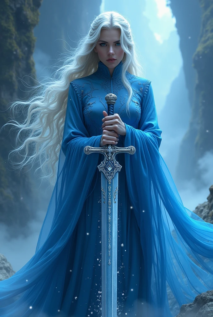 Blue witch sword with water drops