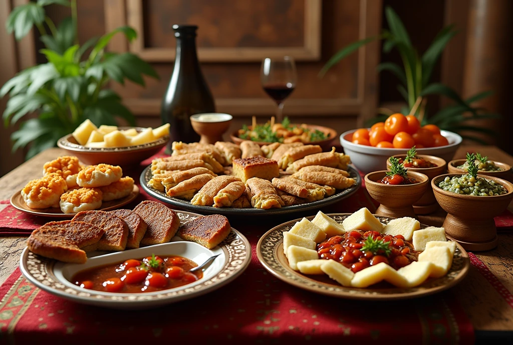 a table with various dishes from Lebanese cuisine