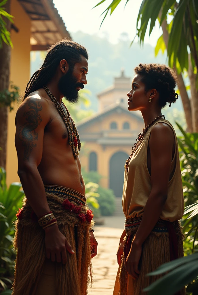 Indigenous man talking to a Creole