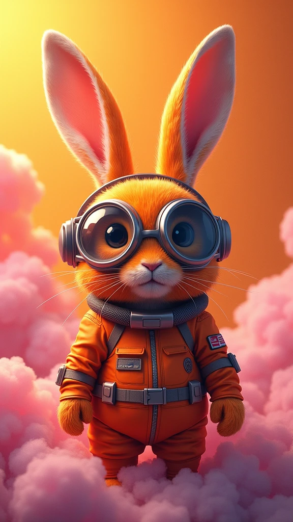 image of referral discount offer with image of bright orange hare as if it were an airplane pilot with aviator glasses and astronaut uniform