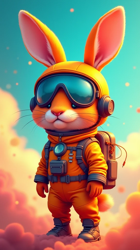 image of referral discount offer with image of bright orange hare as if it were an airplane pilot with aviator glasses and astronaut uniform
