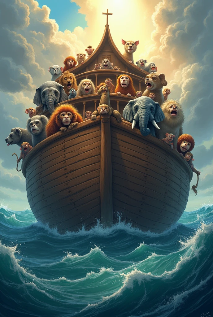 Ark of Noah,  with happy animals