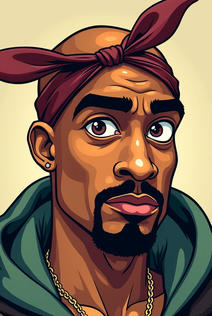 Tupac Amaru serious and thoughtful in cartoon style
