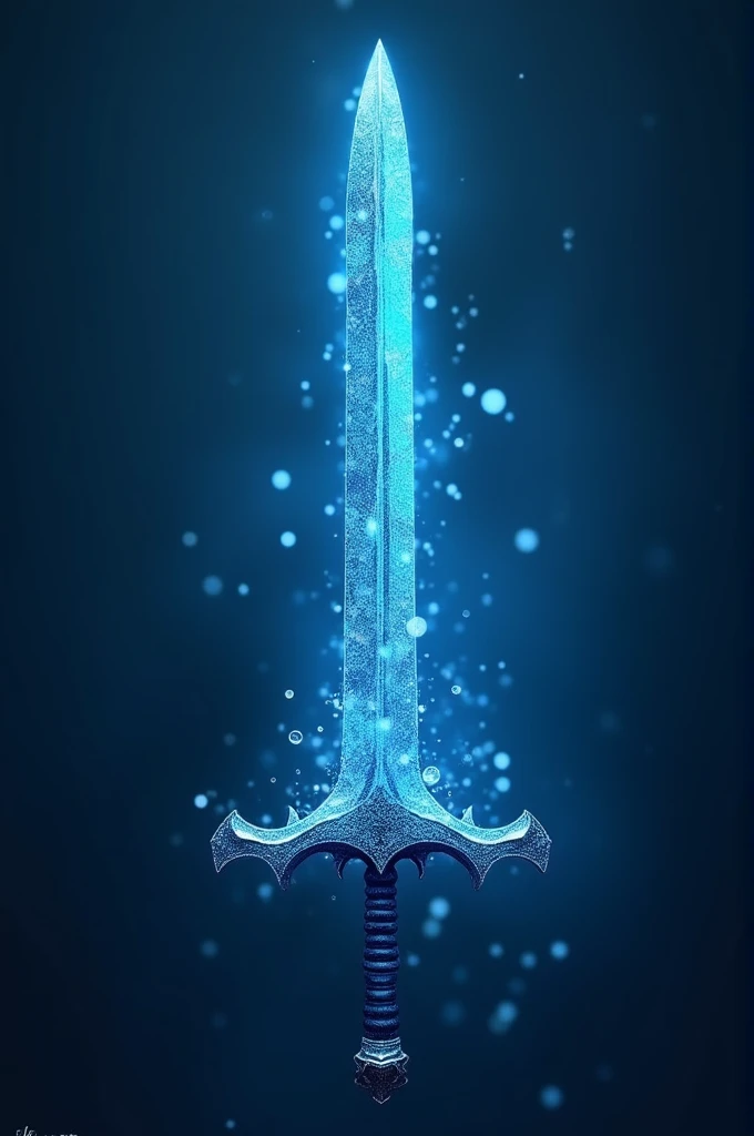 Blue powerful sword with water drops 