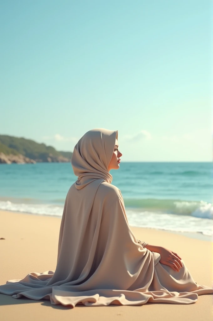 Hijab woman sitting relaxed on the beach
