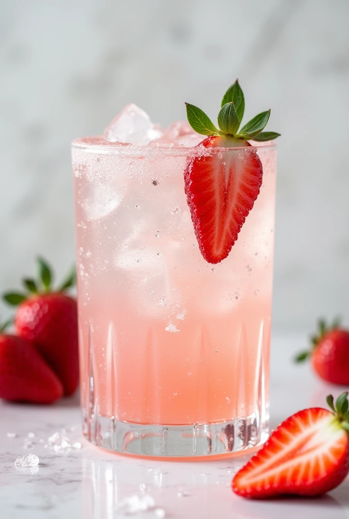 strawberry gin and tonic with strawberry slice, the drink has to be in a large gin glass.