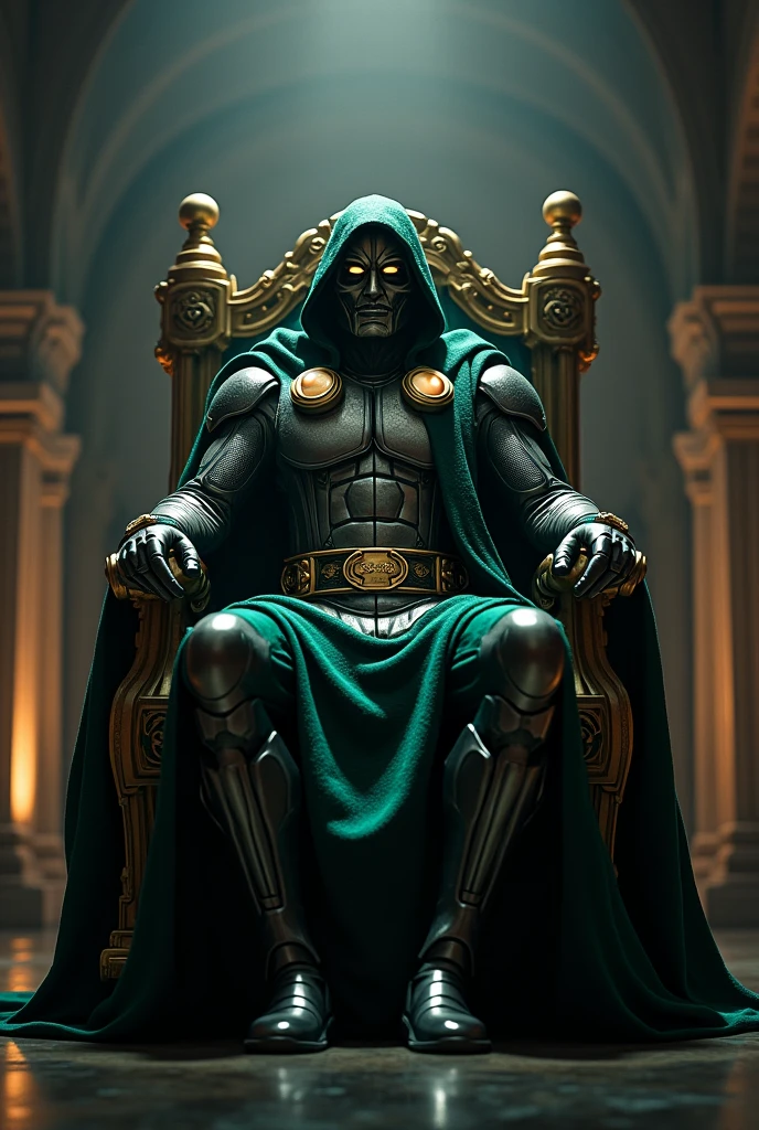 RDJ's Doctor Doom, the infamous Marvel Comics supervillain, sits upon his throne, clad in his signature suit of armor, his mask glinting in the dim light of his Latverian castle, as he plots his next move to conquer the world.Having hightech machine and suit