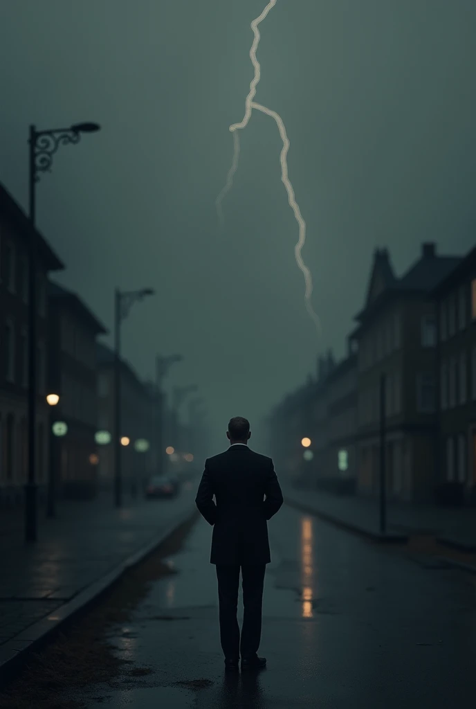 A minimalist, dark background, slightly blurred, depicting a storm, Slightly gold and silver. A reference to Switzerland and the Swiss banker should be made