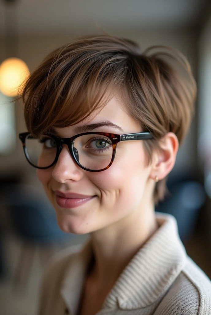 Haircuts for a round face with glasses