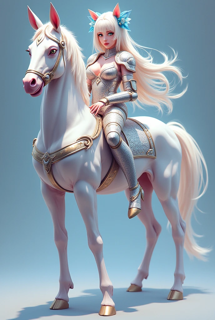 Female (Centaur:1.4), Four legs,android, huge huge bra, anime character, game character, action pose, fighting pose, dynamic pose, large Lance, Crystal high heels,Sparkling all over with stars,((Wearing knight armor: 1.6))(Flesh-colored skin (by Cynthia Sheppard), Fair and shiny skin, Full body CGsociety, Beautiful full body concept art, smooth Fair and translucent skin, Pretty blue bow hair accessories and pale porcelain skin, Fair and translucent skin, Pale skin,,Ivory white skin, Light milky white porcelain skin,(Skin tone consistency), (from above:1.0)