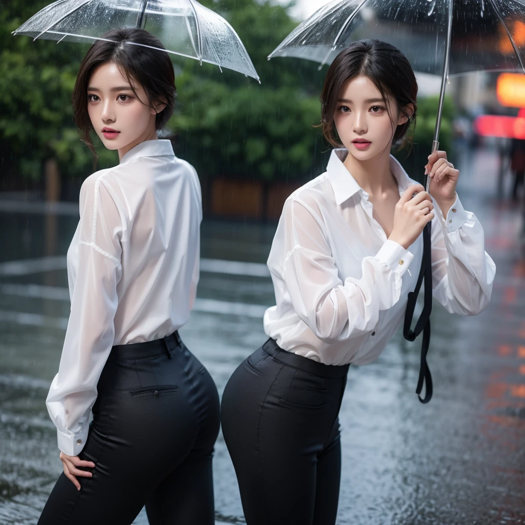 exy pose、Hair getting wet in the rain、Mr.々Hair style、Short Hair、Transparent shirt、Beautiful woman getting wet in the rain、typhoon、Get wet without an umbrella、Beautiful woman in the rain、雨で濡れたBeautyOL、Detailed face、Realistic、beautiful girl、Beauty、Office Lady Uniform、beauty、Beautiful woman、Narrow waist、Handsome woman、Tight pants look、Colorful suit、Sexy pose、Tight suit pants、Suit wet in the rain、Wet naked shirt、See-through shirt、Shot in heavy rain、Naked shirt、Colorful chest underwear