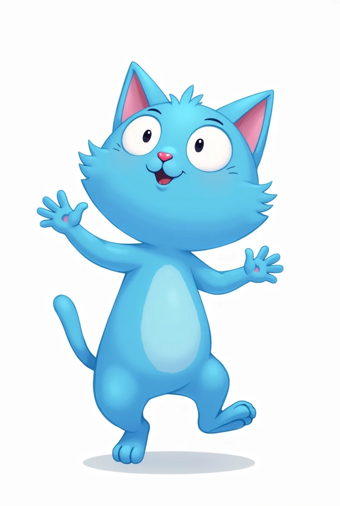 Male blue cat open arm open leg open blue eyes simple drawing