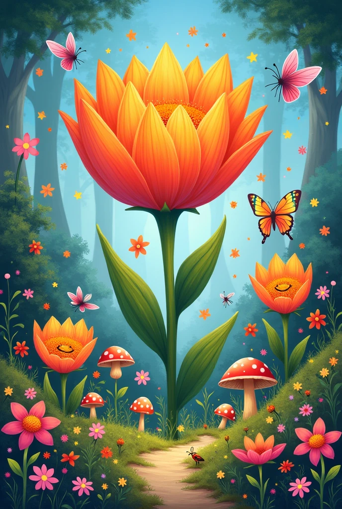 I wanted to create magic garden like this
We could start with a large flower in the center, using the newborn’s tiny footprint as the petals. Then, the Ivaana can paint all kinds of whimsical and creative things around it, like giant flowers with smiley faces, butterflies with rainbow wings, or oversized mushrooms with polka dots. We could add friendly ladybugs, cute bees, or little birds. To make it even more magical, ivaana could paint stars, tiny fairies, or sparkles all around.